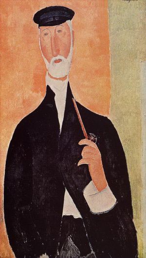 艺术家阿米迪欧·克莱门特·莫迪利亚尼作品《拿着烟斗的男人,尼斯的公证人,1918》