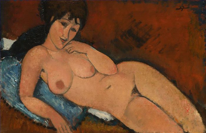 阿米迪欧·克莱门特·莫迪利亚尼 的油画作品 -  《蓝色垫子上的裸体》