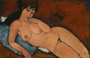 艺术家阿米迪欧·克莱门特·莫迪利亚尼作品《蓝色垫子上的裸体》