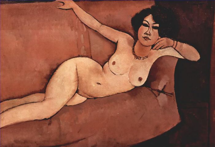 阿米迪欧·克莱门特·莫迪利亚尼 的油画作品 -  《沙发上的裸体阿尔迈萨,1916》