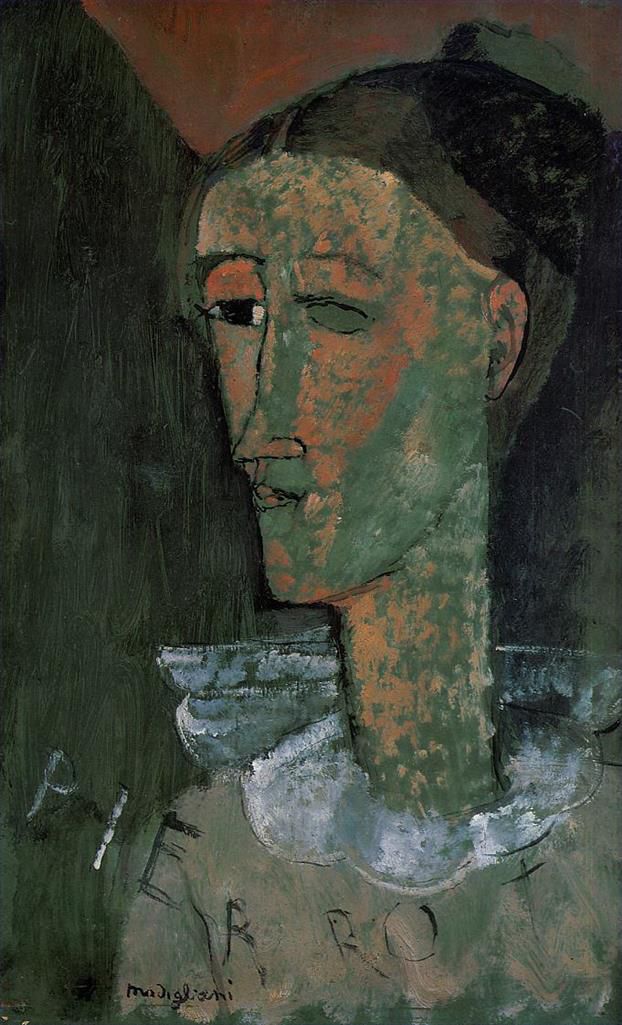 阿米迪欧·克莱门特·莫迪利亚尼 的油画作品 -  《皮埃罗,作为皮埃罗的自画像,1915》