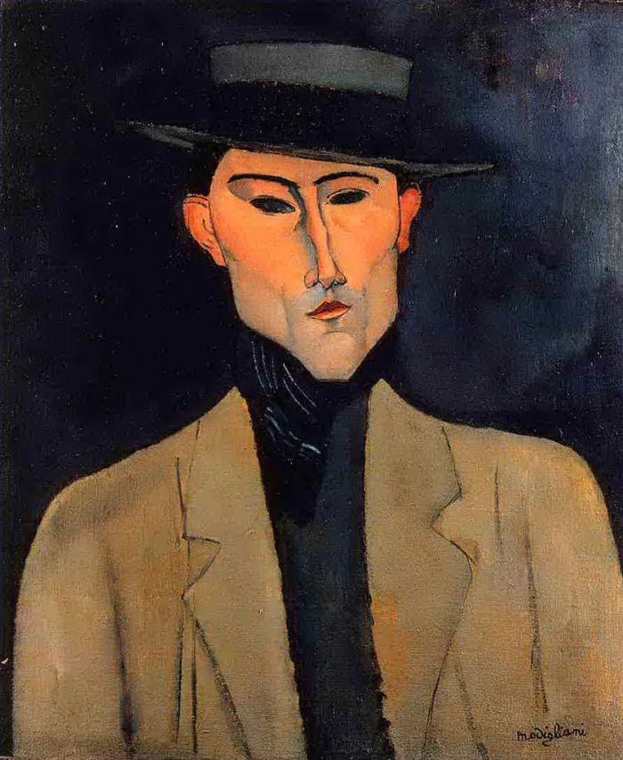 阿米迪欧·克莱门特·莫迪利亚尼 的油画作品 -  《戴帽子的男人何塞·帕切科的肖像》