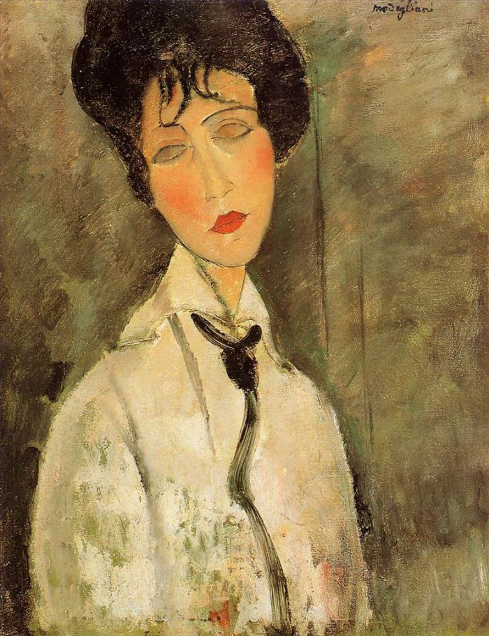 阿米迪欧·克莱门特·莫迪利亚尼 的油画作品 -  《一位系黑领结的女人的肖像，1917,年》