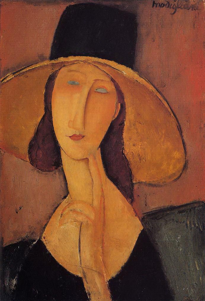 阿米迪欧·克莱门特·莫迪利亚尼 的油画作品 -  《戴着大帽子的珍妮·赫布特恩的肖像》