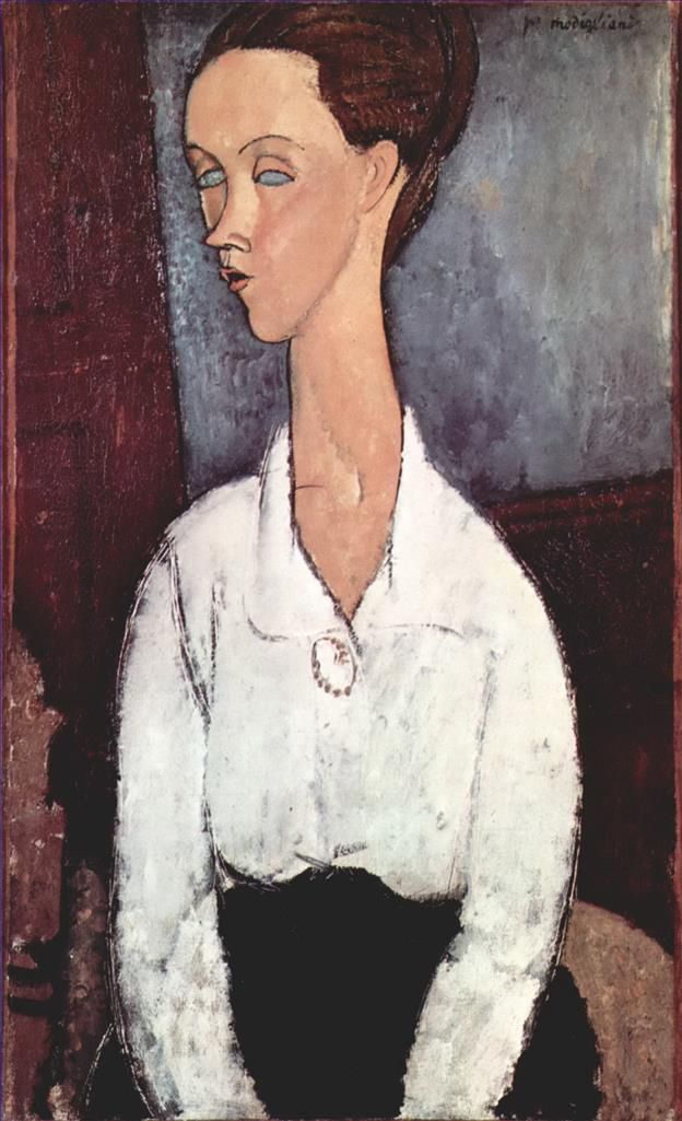 阿米迪欧·克莱门特·莫迪利亚尼 的油画作品 -  《穿白衬衫的卢尼亚·捷克斯卡,(lunia,czechowska),肖像，1917,年》