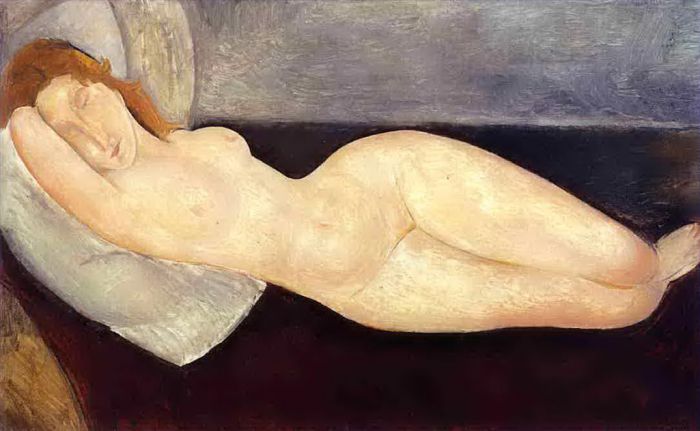 阿米迪欧·克莱门特·莫迪利亚尼 的油画作品 -  《裸体斜倚，头枕右臂,1919》