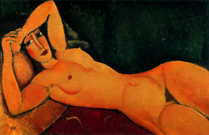 阿米迪欧·克莱门特·莫迪利亚尼 的油画作品 -  《裸体斜倚，左臂放在额头上，1917,年》
