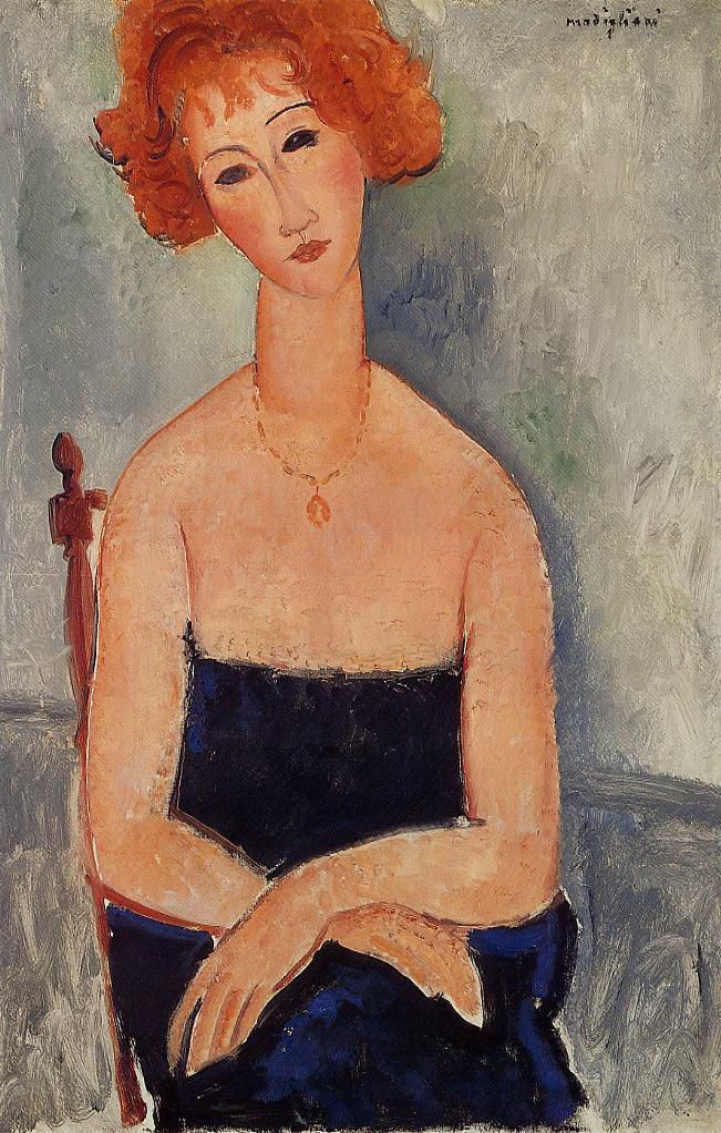 阿米迪欧·克莱门特·莫迪利亚尼 的油画作品 -  《戴着吊坠的红发女人,1918》