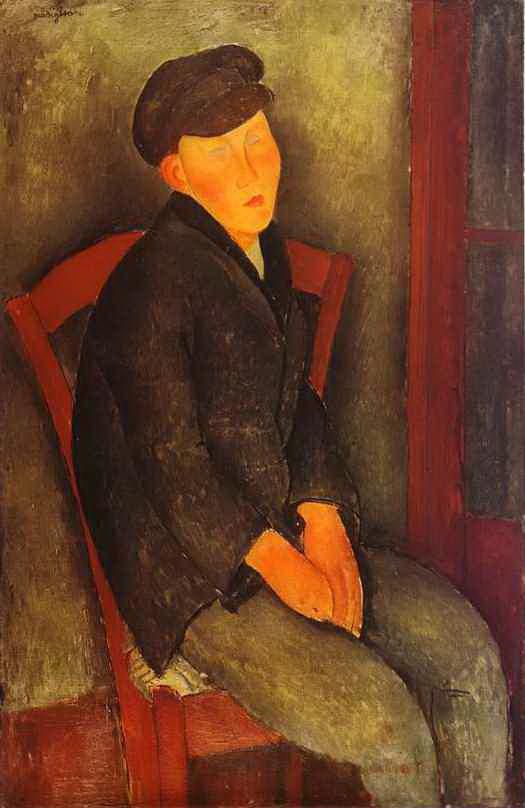 阿米迪欧·克莱门特·莫迪利亚尼 的油画作品 -  《坐着的戴帽男孩,1918》
