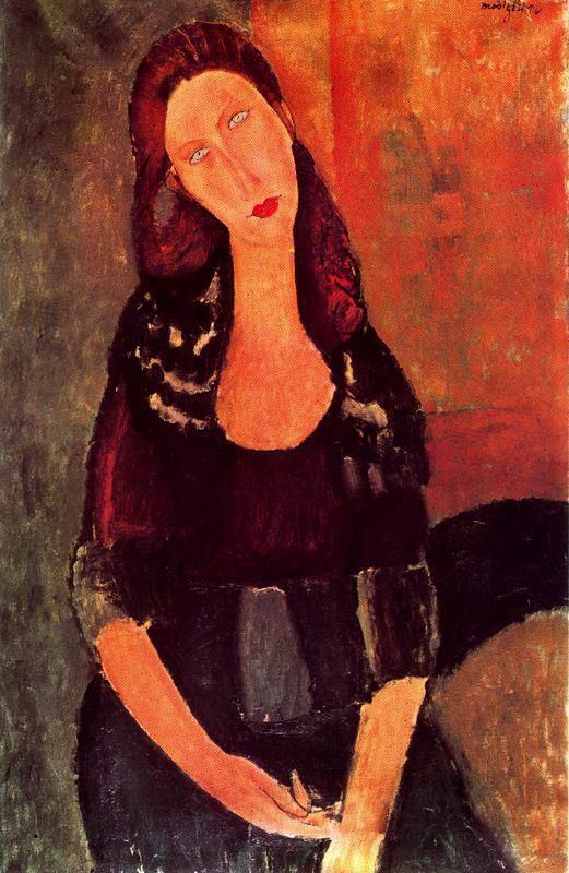 阿米迪欧·克莱门特·莫迪利亚尼 的油画作品 -  《坐着的珍妮·赫布特恩,1918》