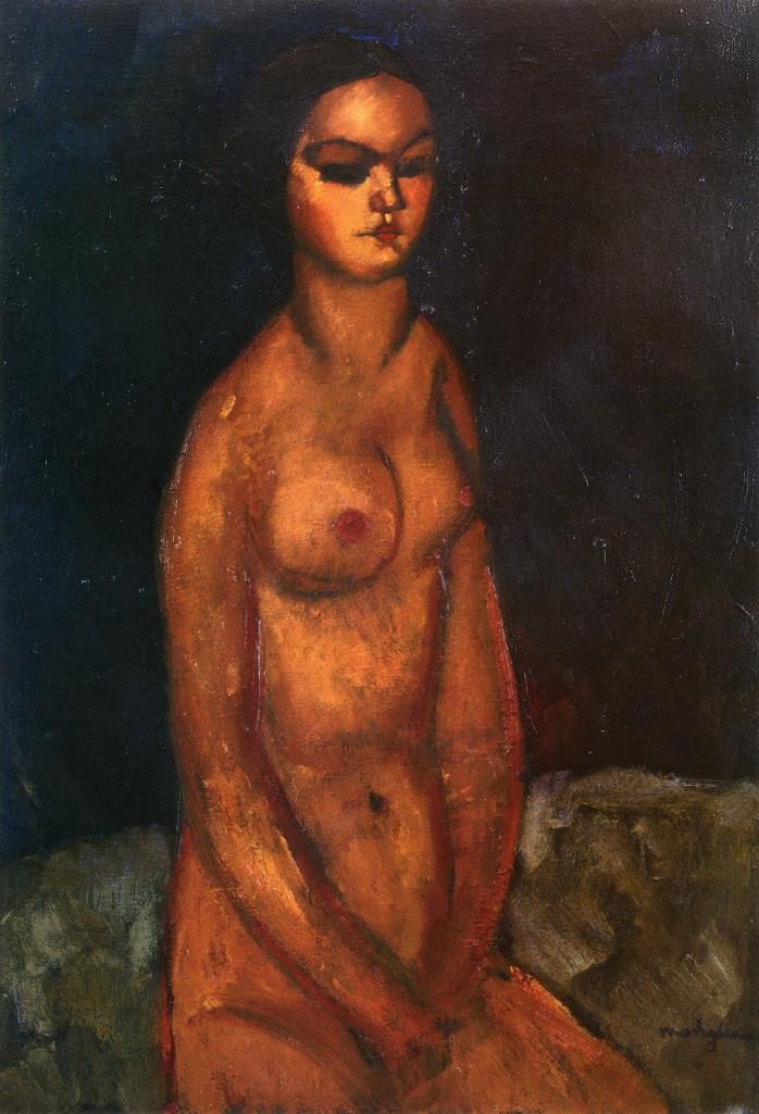 阿米迪欧·克莱门特·莫迪利亚尼 的油画作品 -  《裸体坐着,1908》