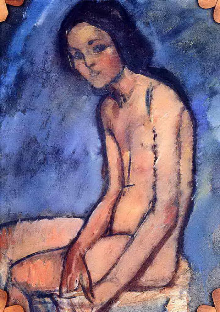 阿米迪欧·克莱门特·莫迪利亚尼 的油画作品 -  《裸体坐着,1909》