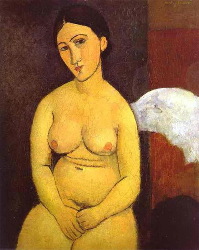 阿米迪欧·克莱门特·莫迪利亚尼 的油画作品 -  《裸体坐着,1917》