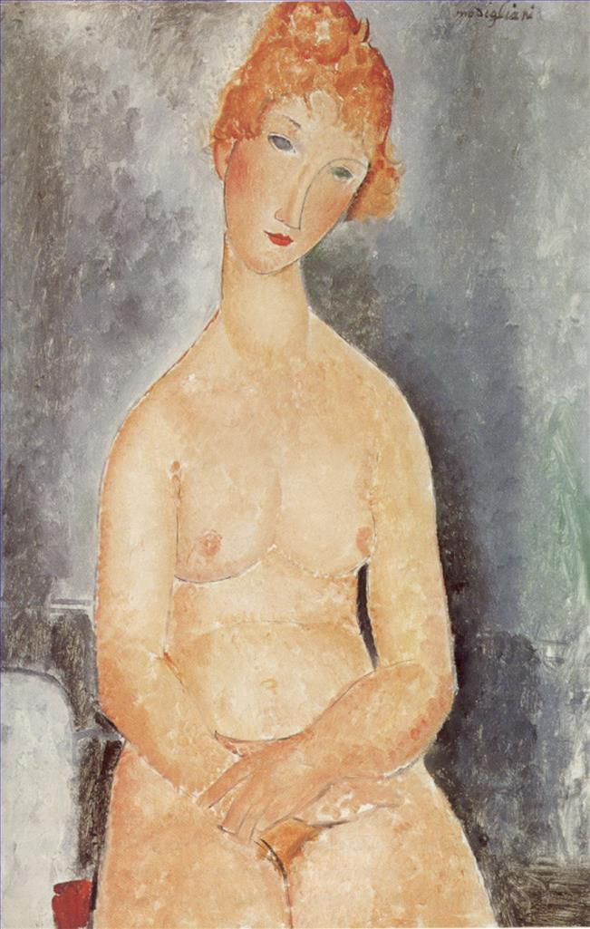 阿米迪欧·克莱门特·莫迪利亚尼 的油画作品 -  《裸体坐着,1918》