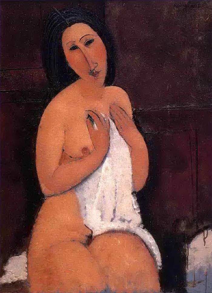 阿米迪欧·克莱门特·莫迪利亚尼 的油画作品 -  《穿着衬衫裸体坐着,1917》