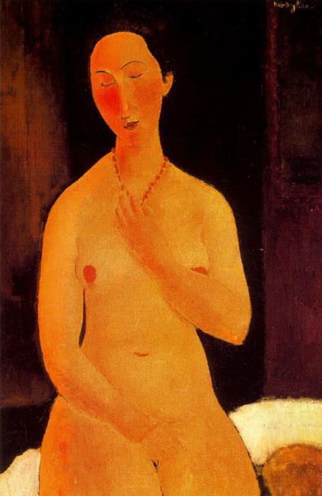 阿米迪欧·克莱门特·莫迪利亚尼 的油画作品 -  《戴着项链的裸体坐姿,1917》