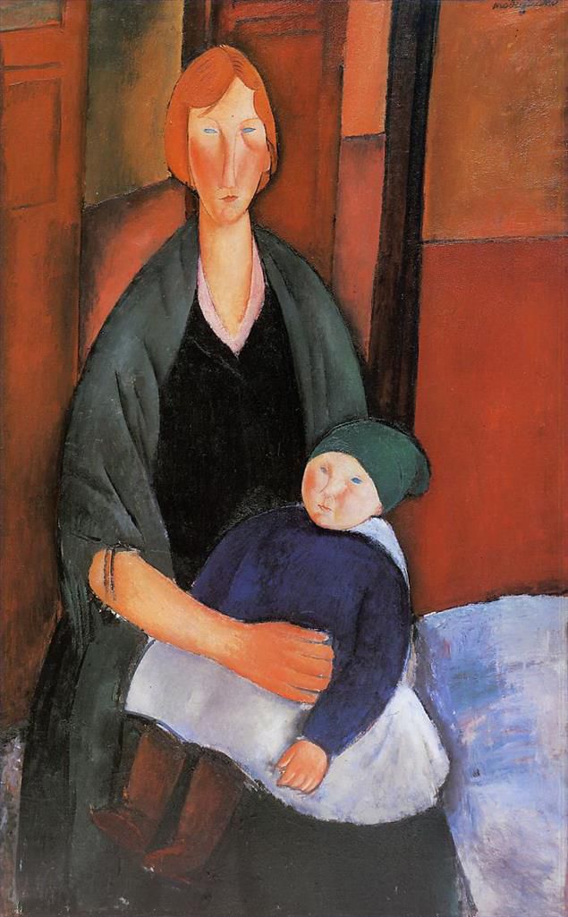 阿米迪欧·克莱门特·莫迪利亚尼 的油画作品 -  《坐着的带着孩子的女人,1919》