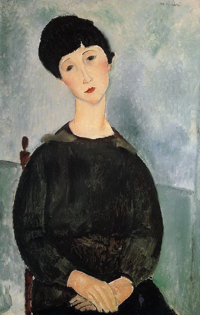 阿米迪欧·克莱门特·莫迪利亚尼 的油画作品 -  《坐着的年轻女子,1918》