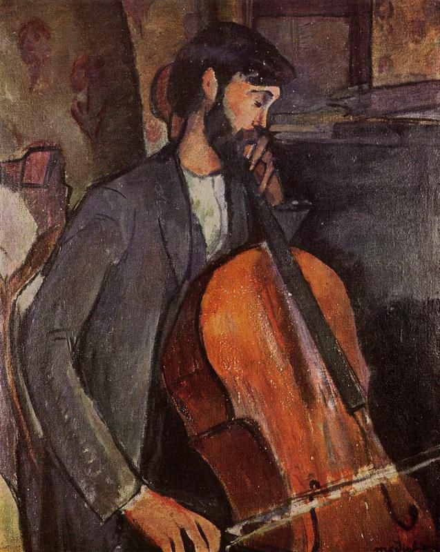 阿米迪欧·克莱门特·莫迪利亚尼 的油画作品 -  《大提琴家研究,1909》