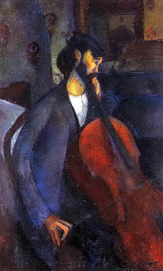 阿米迪欧·克莱门特·莫迪利亚尼 的油画作品 -  《大提琴手,1909》