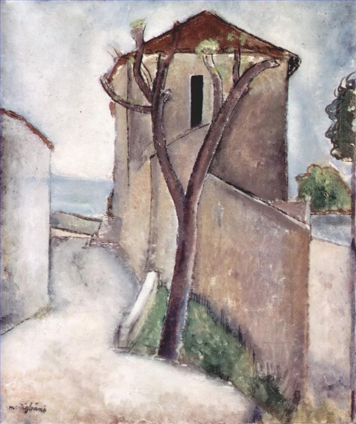 阿米迪欧·克莱门特·莫迪利亚尼 的油画作品 -  《树和房子,1919》