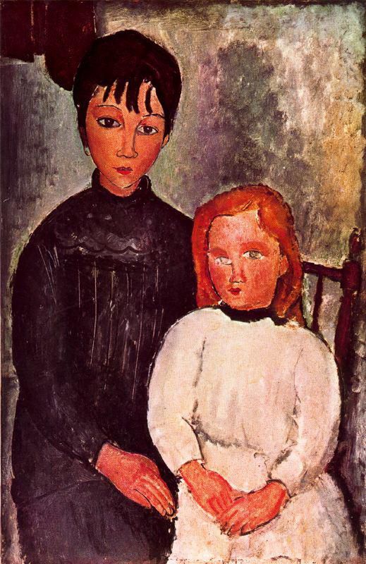 阿米迪欧·克莱门特·莫迪利亚尼 的油画作品 -  《两个女孩,1918》