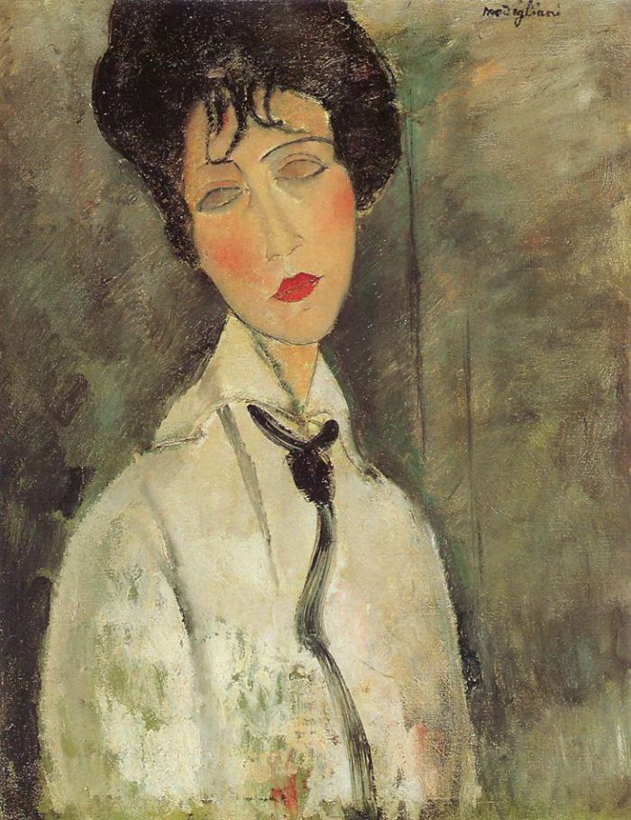阿米迪欧·克莱门特·莫迪利亚尼 的油画作品 -  《打黑领带的女人,1917》