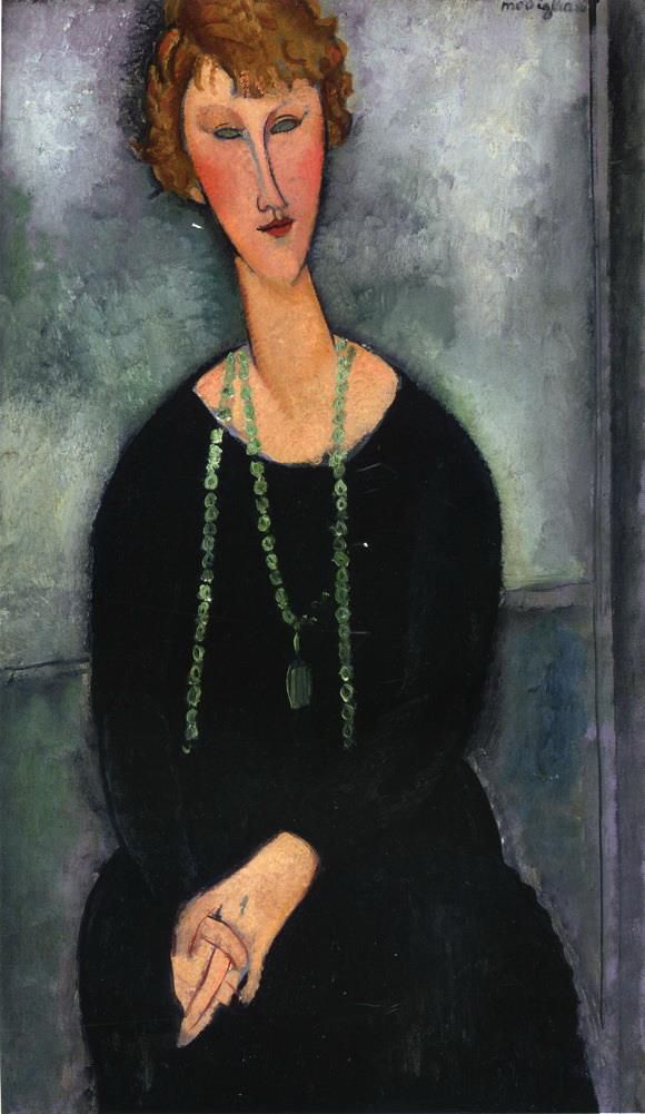 阿米迪欧·克莱门特·莫迪利亚尼 的油画作品 -  《戴绿色项链的女人,梅尼尔夫人,1918》
