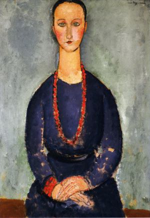 艺术家阿米迪欧·克莱门特·莫迪利亚尼作品《戴红项链的女人,1918》