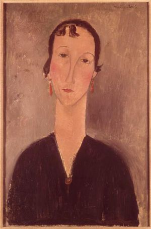 艺术家阿米迪欧·克莱门特·莫迪利亚尼作品《戴耳环的女人》