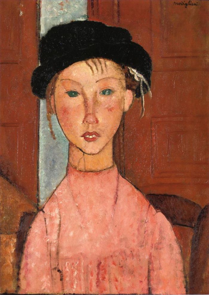 阿米迪欧·克莱门特·莫迪利亚尼 的油画作品 -  《戴贝雷帽的年轻女孩,1918》