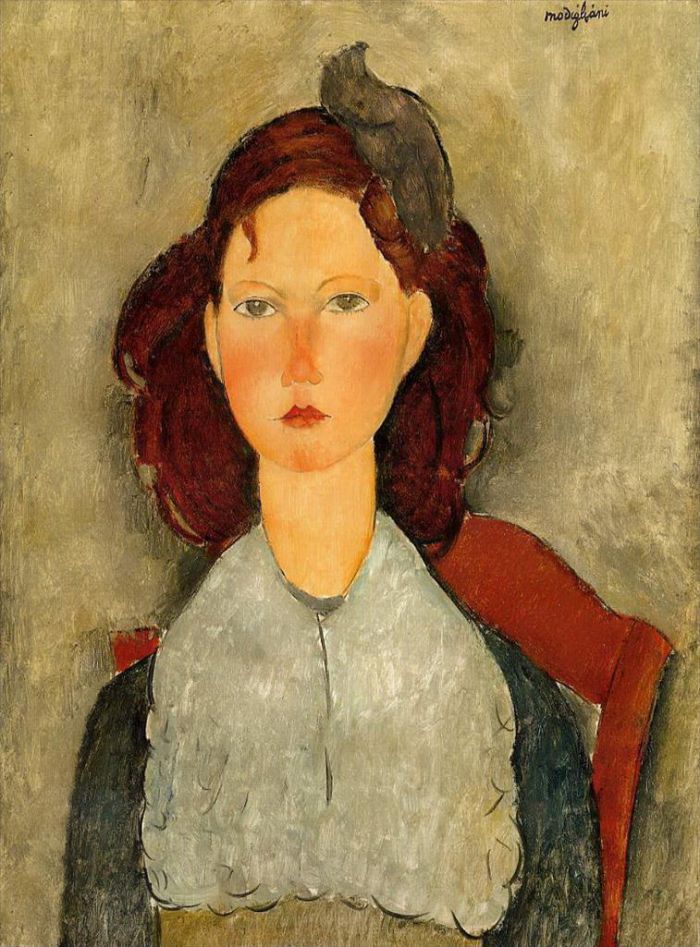 阿米迪欧·克莱门特·莫迪利亚尼 的油画作品 -  《坐着的年轻女孩,1918》