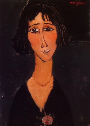 艺术家阿米迪欧·克莱门特·莫迪利亚尼作品《戴着玫瑰的年轻女孩,1916》