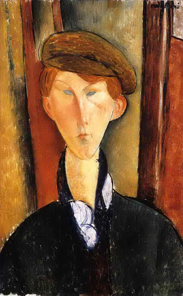 阿米迪欧·克莱门特·莫迪利亚尼 的油画作品 -  《戴帽子的年轻人,1919》