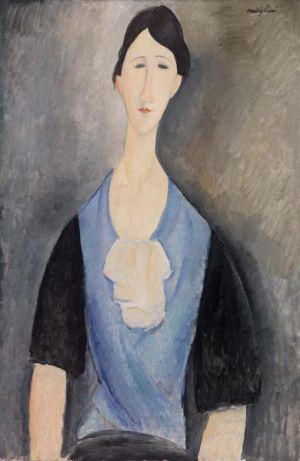 艺术家阿米迪欧·克莱门特·莫迪利亚尼作品《穿蓝色衣服的年轻女子》