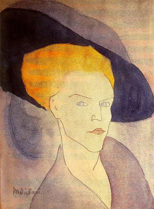 阿米迪欧·克莱门特·莫迪利亚尼 的各类绘画作品 -  《戴帽子的女人头像,1907》