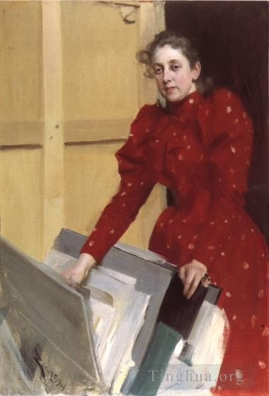 安德斯·伦纳德·佐恩 的油画作品 -  《艾玛·佐恩在巴黎工作室的肖像》