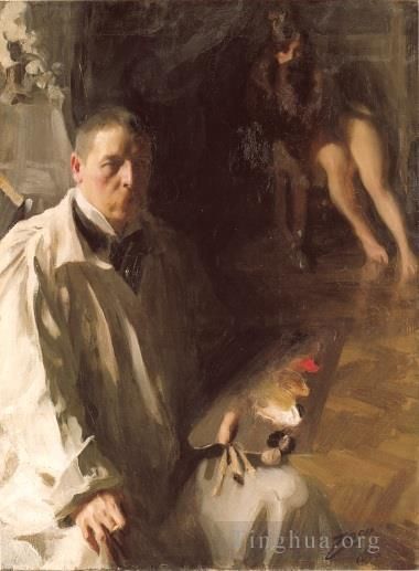 安德斯·伦纳德·佐恩 的油画作品 -  《与模特的自画像》