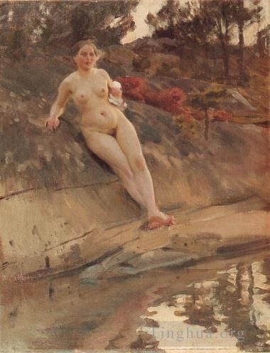 安德斯·伦纳德·佐恩 的油画作品 -  《日光浴的女孩》