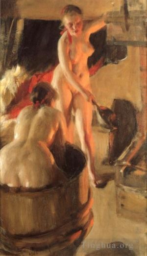 艺术家安德斯·伦纳德·佐恩作品《妇女们在桑拿房里洗澡》