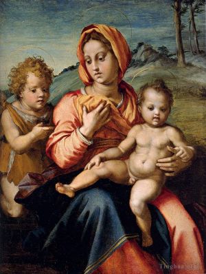 艺术家安德列亚·德尔萨托作品《麦当娜和孩子与婴儿圣约翰在风景中》