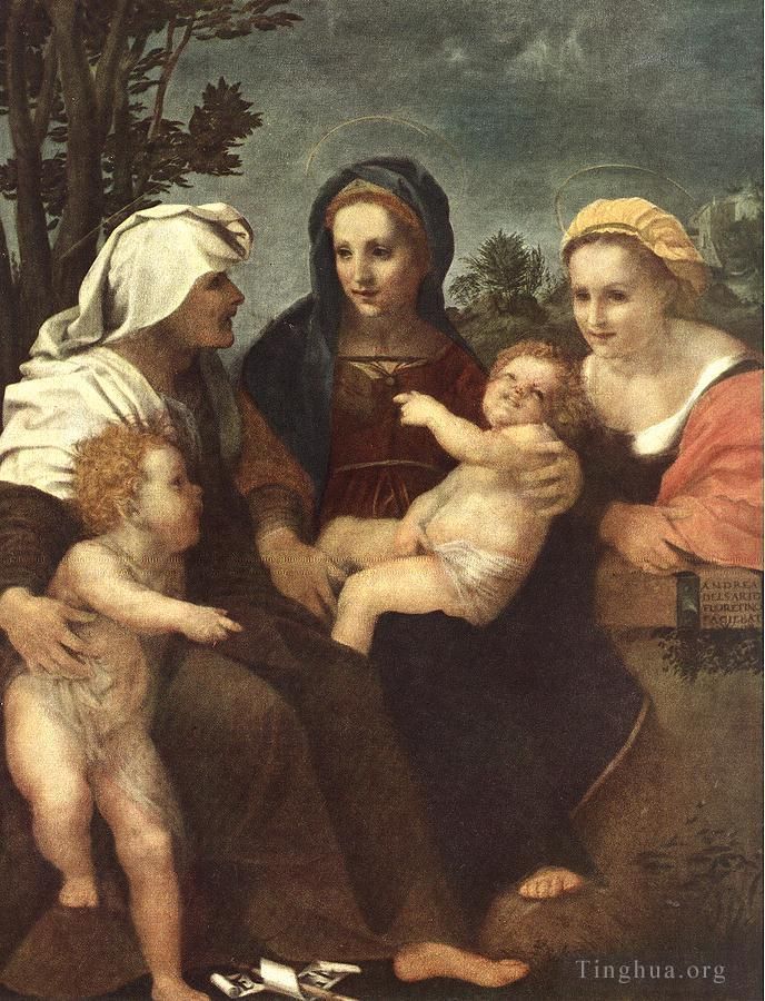 安德列亚·德尔萨托 的油画作品 -  《麦当娜和孩子与圣凯瑟琳伊丽莎白和施洗者约翰》