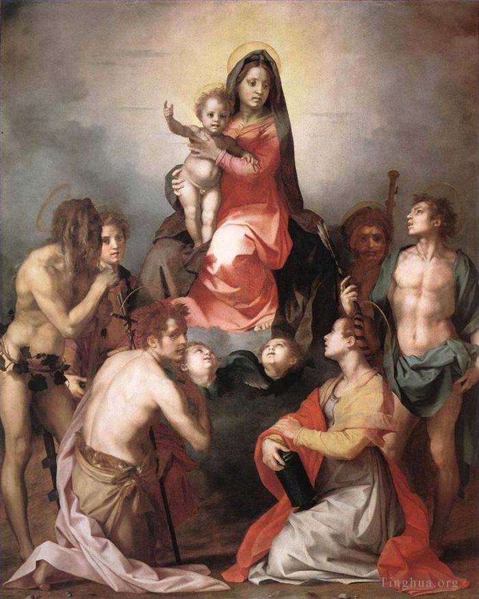 安德列亚·德尔萨托 的油画作品 -  《荣耀与圣徒中的麦当娜》