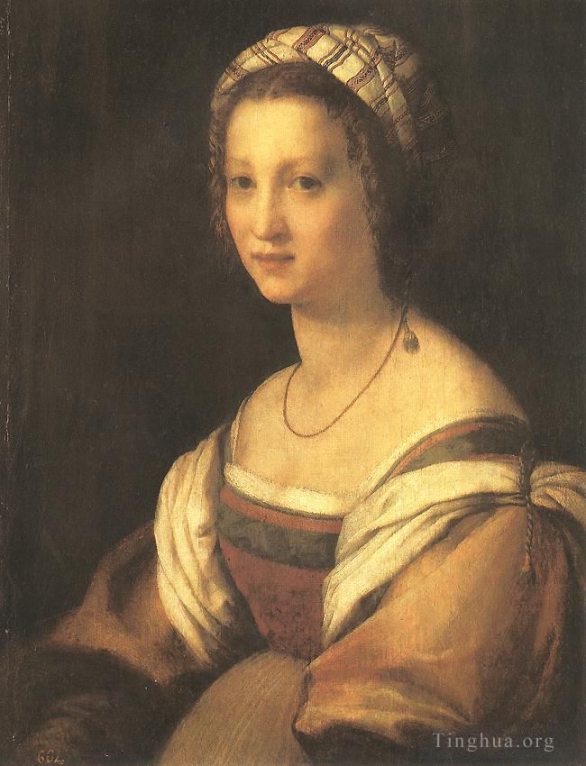 安德列亚·德尔萨托 的油画作品 -  《艺术家妻子的肖像》