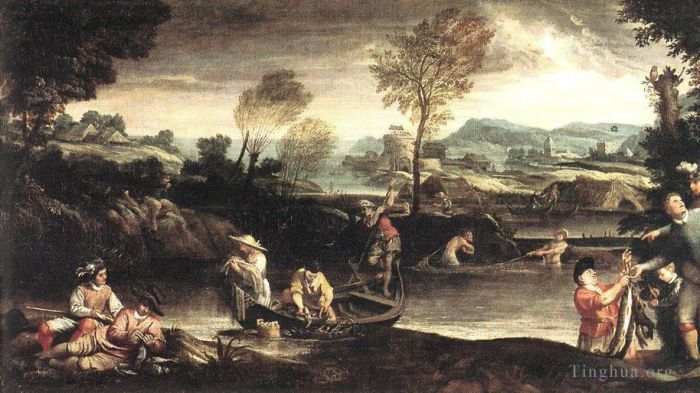 阿尼巴尔·卡拉齐 的油画作品 -  《钓鱼》