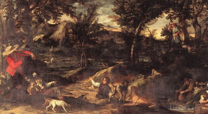 阿尼巴尔·卡拉齐 的油画作品 -  《打猎》