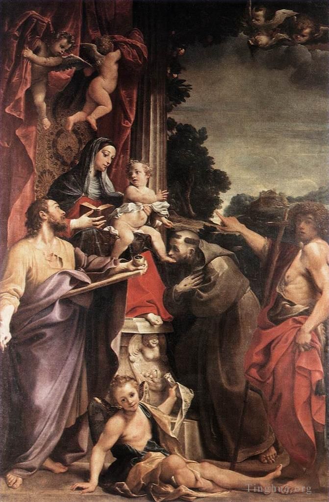 阿尼巴尔·卡拉齐 的油画作品 -  《麦当娜与圣马太一起加冕》