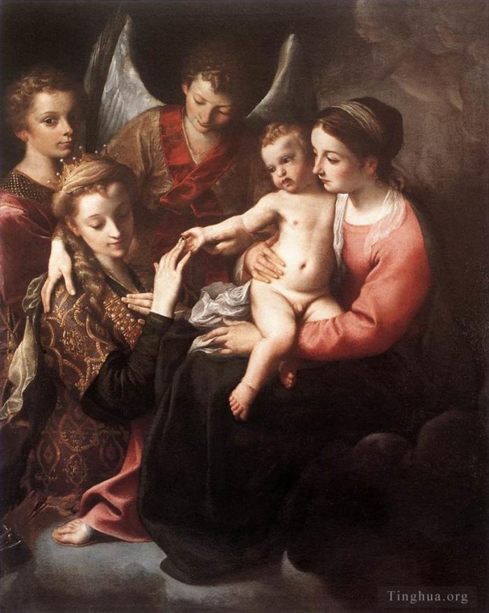 阿尼巴尔·卡拉齐 的油画作品 -  《圣凯瑟琳的神秘婚姻》