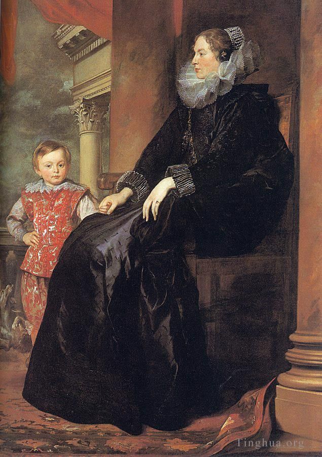 安东尼·凡·戴克 的油画作品 -  《热那亚贵族妇女和她的儿子》