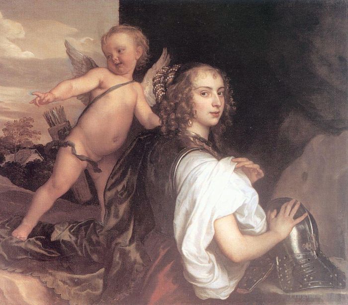 安东尼·凡·戴克 的油画作品 -  《丘比特陪伴下的女孩埃米尼娅肖像》